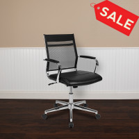Flash Furniture BT-20595M-3-BK-GG Mid-Back Black Mesh Contemporary Executive Swivel Office Chair with LeatherSoft Seat